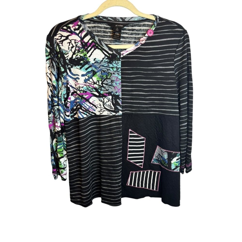Ali‎ Miles Blouse Women's Petite Small Abstract Office Artsy
